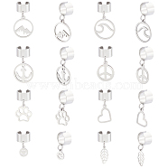 8 Pairs 8 Styles 304 Stainless Steel Cuff Earings, with Charms, Peace Sign & Heart & Similing Face, Stainless Steel Color, 19~28mm, 1 pair/style(EJEW-UN00005)