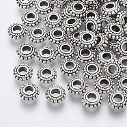 Tibetan Style Alloy Spacer Beads, Metal Findings Accessories for DIY Crafting, Rondelle, Cadmium Free & Nickel Free & Lead Free, Antique Silver, 7.5x3~4mm, Hole: 3mm, about 40pcs/20g(Y-TIBE-Q063-35AS-NR)