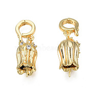Brass Micro Pave Cubic Zirconia Peg Bails, Real 18K Gold Plated, Nickel Free, Flower, Clear, 28.5mm, Hole: 5mm(KK-N233-392)