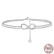 Rhodium Plated 925 Sterling Silver Double Layered Cable Chain Anklet, Infinity Cubic Zirconia Links Anklet for Women, with S925 Stamp, Real Platinum Plated, 7-7/8 inch(20cm)(AJEW-F162-007P)