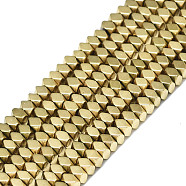 Electroplate Non-magnetic Synthetic Hematite Beads Strands, Square, Faceted, Real 18K Gold Plated, 3x3x2mm, Hole: 0.8mm, about about 212~215pcs/strand, 15.75 inch(40cm)(G-S352-67)