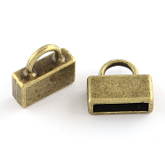 Tibetan Style Lock Alloy Cord Ends, End Caps, Cadmium Free & Nickel Free & Lead Free, Antique Bronze, 12x13x4.5mm, Hole: 4x5mm, Inner Diameter: 2.5x10.5mm, about 625pcs/1000g(TIBEP-Q053-03AB-NR)
