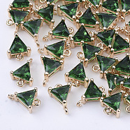 Transparent Glass Links connectors, with Brass Findings, Faceted, Triangle, Light Gold, Sea Green, 11x8x5mm, Hole: 1mm(X-GLAA-T007-23B)