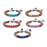 Adjustable Braided Bead Bracelets, with Natural Gemstone Beads and Coconut Beads, Inner Diameter: 2~3 inch(5~7cm)(BJEW-JB07017)
