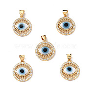 Lampwork Evil Eye Pendants with Clear Cubic Zirconia, Real 18K Gold Plated Brass Findings, Lead Free & Cadmium free, White, 18x16x4mm, Hole: 3x3.5mm(ZIRC-L102-11G-02)