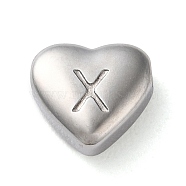 201 Stainless Steel Beads, Stainless Steel Color, Heart, Letter X, 7x8x3.5mm, Hole: 1.5mm(STAS-M335-01X-P)