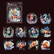 10Pcs Ocean Theme Waterproof PET Decorative Sticker Labels, Self-adhesive Sea Animal Decals, for DIY Scrapbooking, Sea Horse, 60x60mm(PW-WG74366-06)