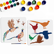 US 1 Set Pheasant PET Hollow Out Drawing Painting Stencils, for DIY Scrapbook, Photo Album, with 1Pc Art Paint Brushes, Mixed Shapes, 300x300mm, 2pcs/set(DIY-MA0004-55B-01)