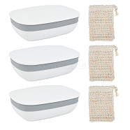 Plastic Soap Container Travel Soap Case Holder Soap Dishes with Linen Soap Bag for Home Bathroom Outdoor, White, 11.85x8.25x4.35cm, 3pcs/set(AJEW-BC0004-02)