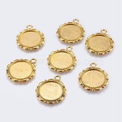 Alloy Pendant Cabochon Settings, Cadmium Free & Lead Free, Flat Round, Antique Golden, 23x18x2mm, Hole: 3mm, Tray: 14mm(X-PALLOY-A18941-AG-LF)