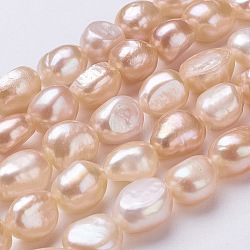 Natural Cultured Freshwater Pearl Beads Strands, Nuggets, Sandy Brown, 10~12x9~10x7~8mm, Hole: 0.5mm, about 31~32pcs/strand, 14.4 inch(PEAR-P002-47-01)