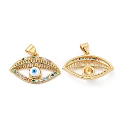 Brass Micro Pave Cubic Zirconia Pendants, with Enamel, Evil Eye Charm, Golden, Colorful, 16x24x5.5mm, Hole: 4.5x3mm(KK-H441-51G)