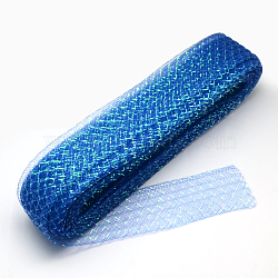 Mesh Ribbon, Plastic Net Thread Cord, with AB Color Metallic Cord, RoyalBlue, 4.5cm; about 25yards/bundle(PNT-R011-4.5cm-10)