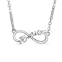 SHEGRACE Endless Love 925 Sterling Silver Pendant Necklace, Infinity Pendant with Word Forever, Silver, 15.7 inch(40cm)(JN186A)