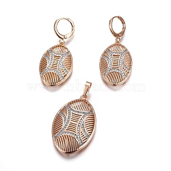 Brass Micro Pave Cubic Zirconia Jewelry Sets, Pendant and Earrings, Long-Lasting Plated, Oval, Light Gold, 41mm, Hole: 4x6mm; 40mm, Pin: 0.9mm(SJEW-F189-09KCG)