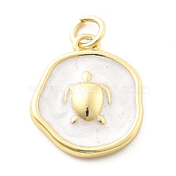 Ocean Theme Brass Enamel Pendants, with Jump Ring, Real 18K Gold Plated, Flat Round Charm, Tortoise, 17.5x15x3.5mm, Hole: 3mm(KK-Q029-01A-G)