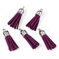 Faux Suede Tassel Pendant Decorations, with CCB Plastic Cord Ends, Platinum, Purple, 35~37x10mm, Hole: 1.8mm(X-FIND-T002-A05)