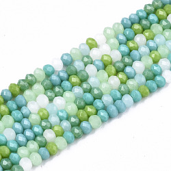 Opaque Glass Beads Strands, Imitation Jade Glass, Faceted Rondelle, Light Green, 3x2mm, Hole: 0.8mm, about 186~193pcs/strand, 17.13 inch~17.32 inch, (43.5cm~44cm)(X-GLAA-T006-07-A02)