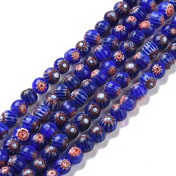 Faceted Millefiori Glass Round Beads Strands, Dark Blue, 6mm, Hole: 1mm, about 64pcs/strand, 14.1 inch(LK-P005-10)