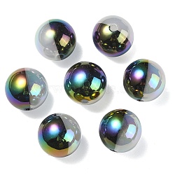 UV Plating Rainbow Iridescent Opaque Acrylic Beads, Two Tone, Round, Black, 17.5mm, Hole: 2.7mm(X-OACR-C007-01G)