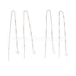 925 Sterling Silver Ear Thread, Ball Drop Long Chain Tassel Dangle Stud Earrings for Women, Platinum, 100mm, Pin: 0.7mm(STER-P047-10P)