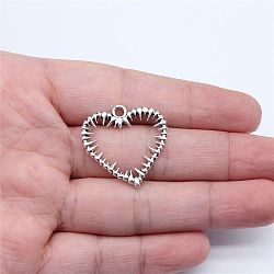 Alloy Pendants, Tibetan Style, Hollow Heart, Antique Silver, 24x24mm(PW-WG22029-01)