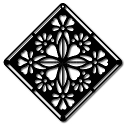 Iron Pendant Decorations, for Outdoor Garden Decoration, Rhombus with Flower, Electrophoresis Black, 25x25cm(HJEW-WH0013-031)