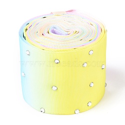 Polyester Grosgrain Ribbon, with Single Face Crystal Rhinestone, for Crafts Gift Wrapping, Party Decoration, Colorful, 2 inch(52mm), 5 yards/roll(4.57m/roll)(OCOR-G008-05B)