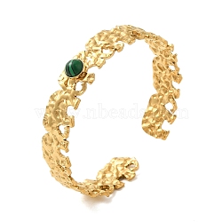 304 Stainless Steel Hollow Open Cuff Bangles, with Synthetic Malachite, Jewelry Textured Bangles for Women, Real 18K Gold Plated, None, 1/2 inch(1.2cm), Inner Diameter: 2-1/8 inch(5.3cm)(BJEW-K230-02H-G)