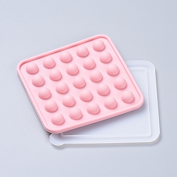 Food Grade DIY Silicone Molds, Fondant Molds, with Plastic Lid, Baking Molds, Chocolate, Candy, Biscuits, UV Resin & Epoxy Resin Jewelry Making, Round Ball, Pink, 105x105x14mm