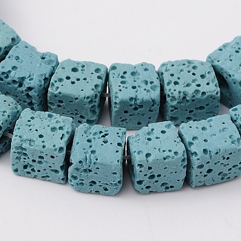 Synthetic Lava Rock Bead Strands, Cube, Dyed, Light Blue, 8x8x8mm, Hole: 2mm, about 45pcs/strand, 16 inch
