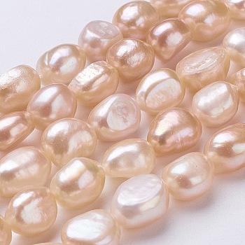 Natural Cultured Freshwater Pearl Beads Strands, Nuggets, Sandy Brown, 10~12x9~10x7~8mm, Hole: 0.5mm, about 31~32pcs/strand, 14.4 inch