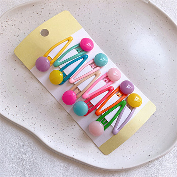 Plastic Snap Hair Clips, Macaron Color Hair Accessories for Girls, Random Color Clips with Fixed Color Beads, Round, 50mm, 10pcs/set