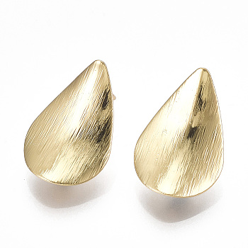 Brass Stud Earring Findings, with Loop, Teardrop, Real 18K Gold Plated, 19.5x13mm, Hole: 2mm, Pin: 0.7mm