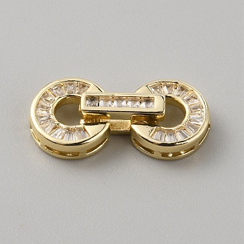 Brass Pave Clear Cubic Zirconia Fold Over Clasps, Flat Round, Light Gold, 22x10.5x5mm, Hole: 4mm