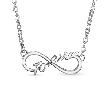 SHEGRACE Endless Love 925 Sterling Silver Pendant Necklace, Infinity Pendant with Word Forever, Silver, 15.7 inch(40cm)