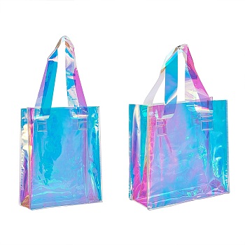PVC Laser Transparent Bag, Tote Bag, for Gift or Present Packaging, Square, Colorful, 2pcs/set