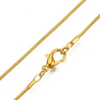 Brass Round Snake Chain Necklaces, Golden, 15.7 inch