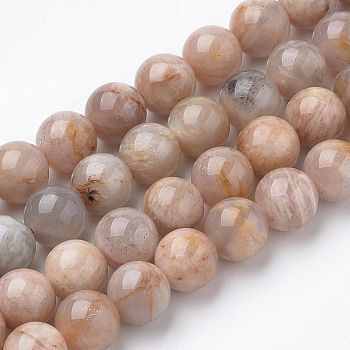 Natural Sunstone Beads Strands, Round, 10x9.5mm, Hole: 1mm, about 38pcs/strand, 14.5 inch