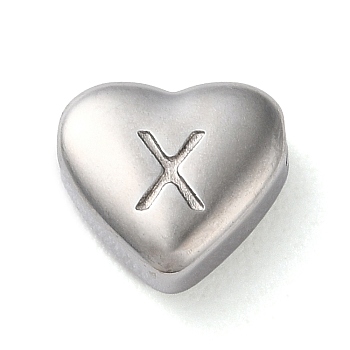201 Stainless Steel Beads, Stainless Steel Color, Heart, Letter X, 7x8x3.5mm, Hole: 1.5mm