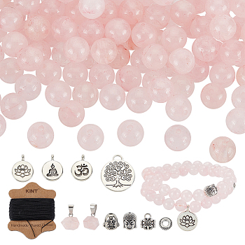 DIY Gemstone Chakra Theme Pendant Decoration Making Kit, Including Natural Rose Quartz Round Beads & Bullet Pendants, Alloy Tree & Buddha Head Pendants, 7~27x0.65~23.5x0.65~15mm, Hole: 1~7x1~3.5mm