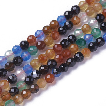 Natural Multi-Color Agate Beads Strands, Faceted, Round, 2~2.5x2mm, Hole: 0.2mm, about 158~205pcs/strand, 15.7~16.7 inch(40~42.5cm)