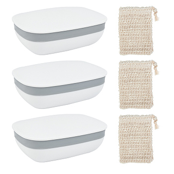 Plastic Soap Container Travel Soap Case Holder Soap Dishes with Linen Soap Bag for Home Bathroom Outdoor, White, 11.85x8.25x4.35cm, 3pcs/set