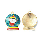 Christmas Alloy Enamel Pendants, Golden, Crystal Ball with Penguin Charm, Cadet Blue, 26x20x3mm, Hole: 1.8mm(ENAM-D047-07G-01)