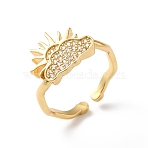 Cloud with Sun Brass Micro Pave Cubic Zirconia Cuff Rings, Long-Lasting Plated Open Ring for Women, Cadmium Free & Lead Free, Real 18K Gold Plated, 3mm, Inner Diameter: 17mm(RJEW-P088-01G)