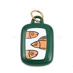 304 Stainless Steel Enamel Pendants, Rectangle with Fish Charms, Golden, Green, 21x14x4.5mm, Hole: 4.5mm(STAS-B138-01G-02)