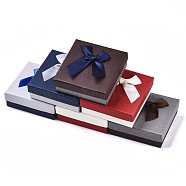 Cardboard Jewelry Boxes, for Necklaces, Ring, Earring, with Bowknot Ribbon Outside and Black Sponge Inside, Square, Mixed Color, 9.1~9.3x9.1~9.3x3.6~3.7cm(CBOX-N013-018)