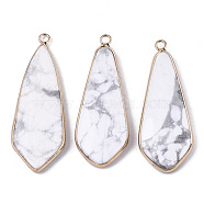 Natural Howlite Pendants, with Light Gold Plated Brass Edge and Loop, Teardrop, 49x18x4.5mm, Hole: 2.5mm(G-S359-108H)