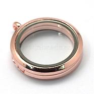 Flat Round Alloy Glass Magnetic Photo Frame Living Memory Floating Locket Pendants, Cadmium Free & Lead Free, Rose Gold, 35.5x30x8mm, Hole: 3.5mm, Inner Measure: 23mm(PALLOY-S046-01RG)