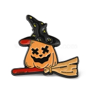 Halloween Alloy Enamel Brooch for Backpack Clothing, Pumpkin Witch, Sandy Brown, 30.5x30.5x1.5mm(JEWB-D015-03B-EB)
